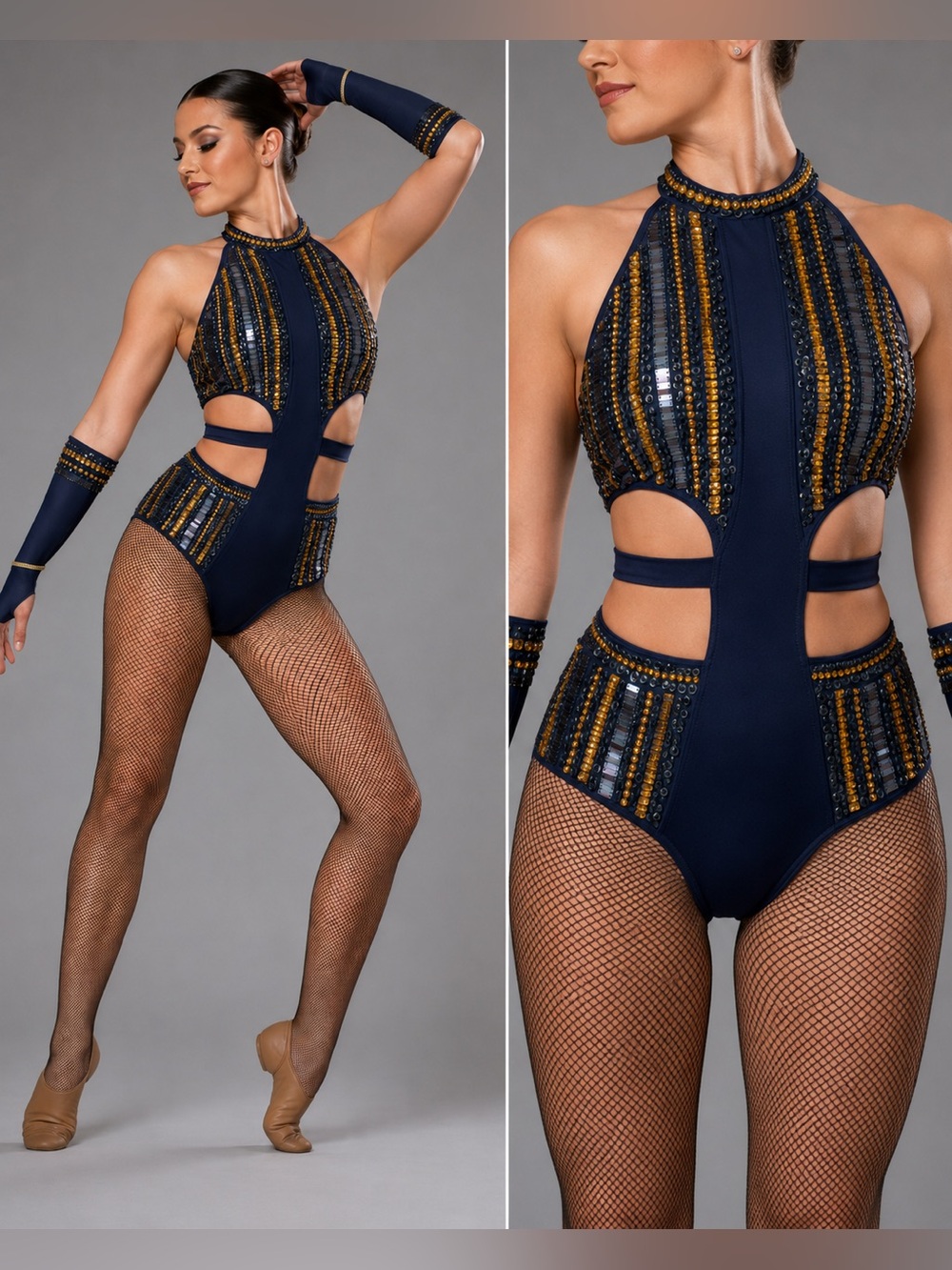Glamour competition solo dance costume 5534 navy blue jazz MA-Medium adult NWT